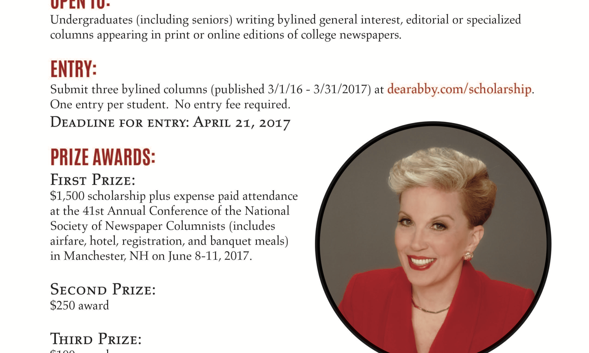 Flyer for 2017 College Columnist Contest